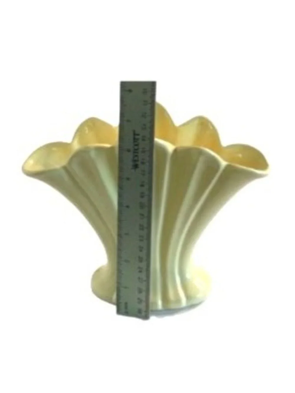 Vintage Royal Haeger Yellow Fan Vase and Basket Set MCM Art Deco Canary Matte
